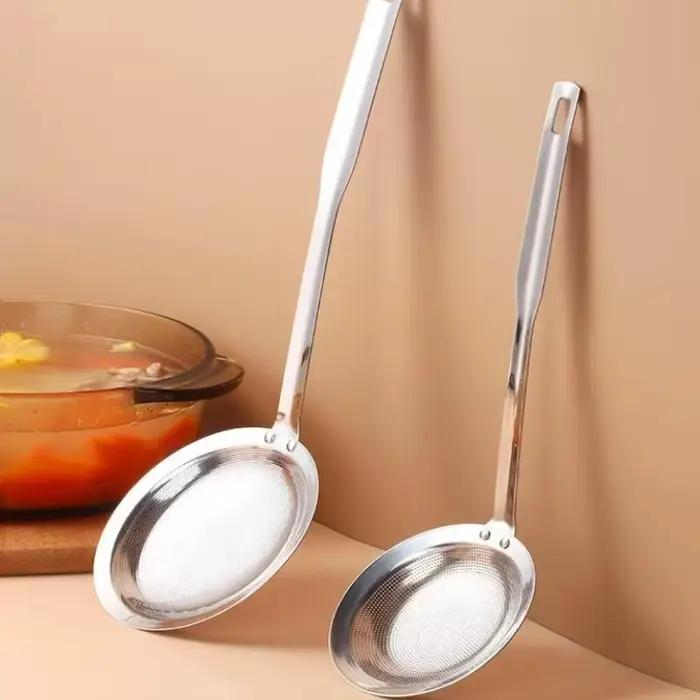 Cuillère d'écumoire à mailles fines en acier inoxydable, passoire à graisse, filtre en mousse de graisse avec poignée, outil de cuisine