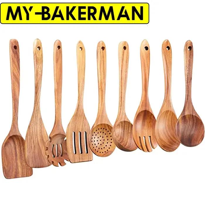 Ensemble d'ustensiles de cuisine en bois 1-9 pièces/ensemble