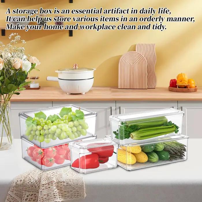 Nouveau bac organisateur de réfrigérateur empilable, boîte de stockage des aliments avec poignée, garde-manger en plastique transparent, outil d'organisation de congélateur de nourriture