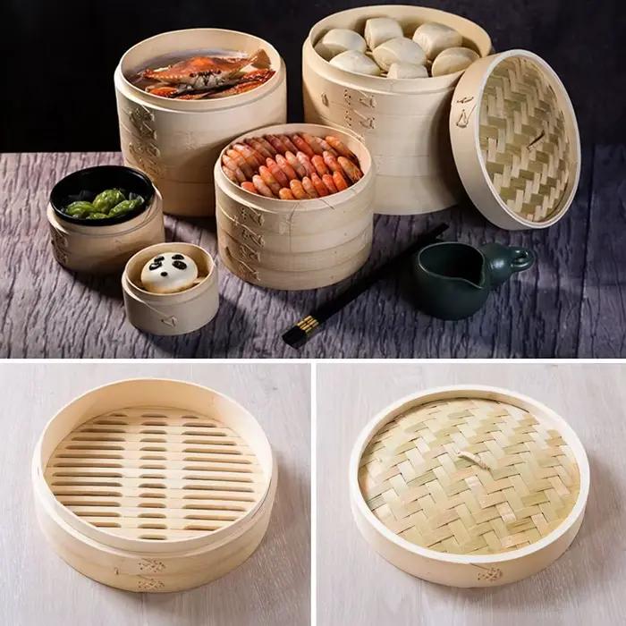 Cuiseur vapeur en bambou avec couvercle, cuiseur à vapeur chinois, panier à légumes pour la cuisson, cuiseur à vapeur Dimsum