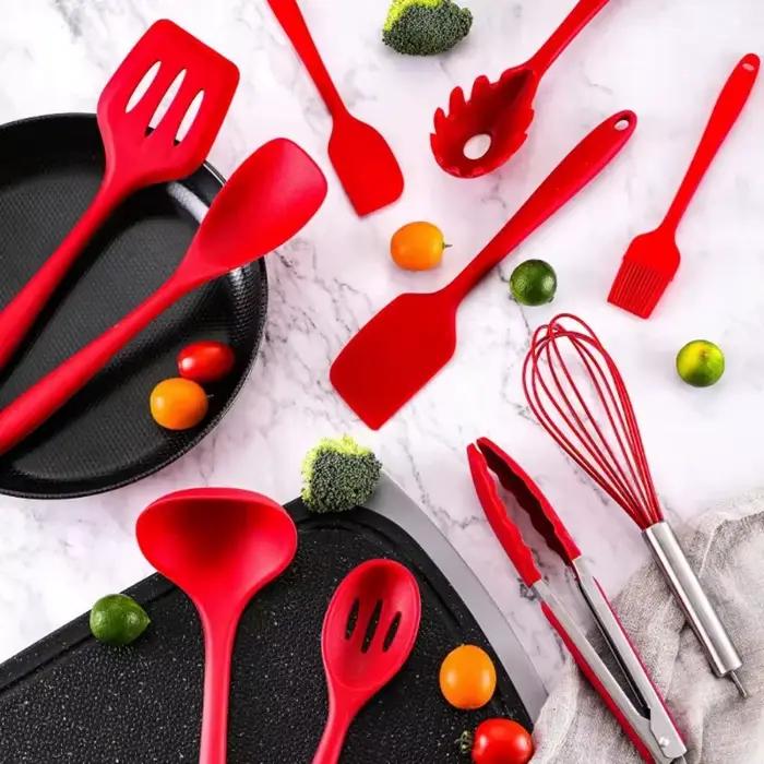 Lot de 10 ustensiles de cuisine en silicone antiadhésifs : pince