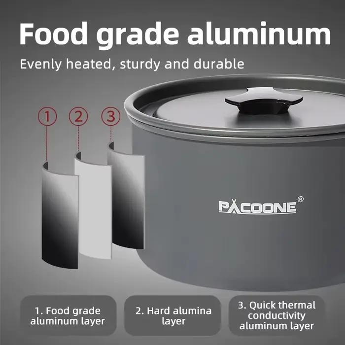 PACOONE – ensemble d'ustensiles de cuisine de Camping, Kit d'ustensiles de cuisine portables, Pot d'extérieur, bouilloire à eau, ensemble de casseroles, vaisselle, équipement de pique-nique de randonn