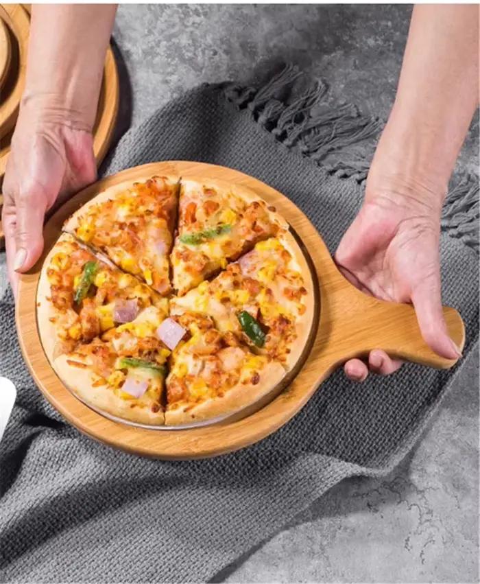 Planche à Pizza ronde en bois avec poêle à main