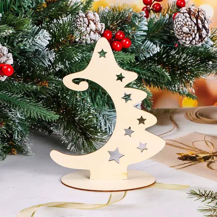 Tranches de bois de Noël avec support, artisanat d'arbre de Noël créatif, ornements d'étoile, décorations de fête à la maison, nouveau