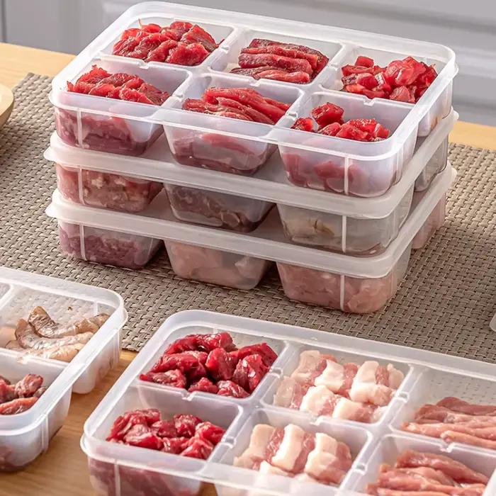 Boîte de rangement pour réfrigérateur avec 6 compartiments en plastique PP, style japonais pour conservation de viande et autres denrées alimentaires occasions spéciales