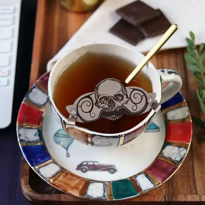 Protège-moustache en acier inoxydable pour tasse, design tête de mort, protecteur de moustache pour clics, fournitures décoratives innovantes pour boire