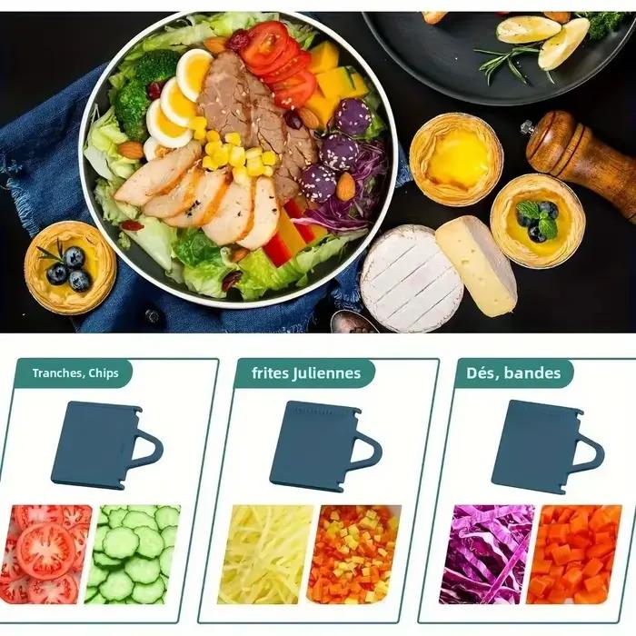 Trancheuse alimentaire Mandoline, trancheuse de légumes pour la cuisine, trancheuse de pommes de terre Mandoline, trancheuse alimentaire de cuisine, 4 en 1 et ajusteur d'épaisseur Mult