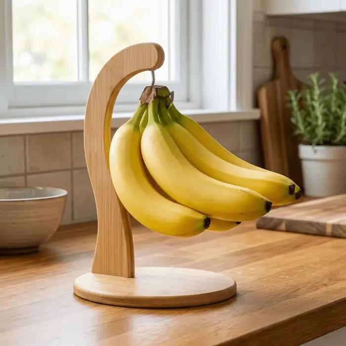 Support à bananes en bois créatif, gain de place, garde les bananes fraîches, rangement vertical pour fruits, multifonctionnel avec crochet
