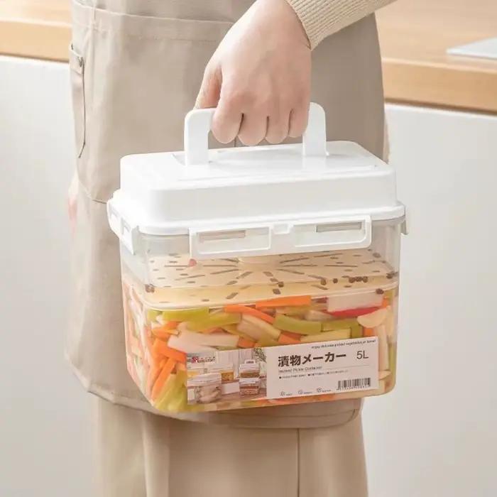 Conteneur à kimchi pratique de 5 L, rectangulaire, à pression, pour la fermentation, hermétique et anti-fuite, pour la cuisine