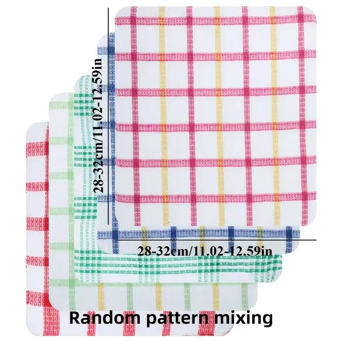 Serviettes de cuisine à carreaux, 3/5/10/12 pièces, chiffons à vaisselle Double face sans perte pour le nettoyage ménager, chiffon absorbant pour la vaisselle
