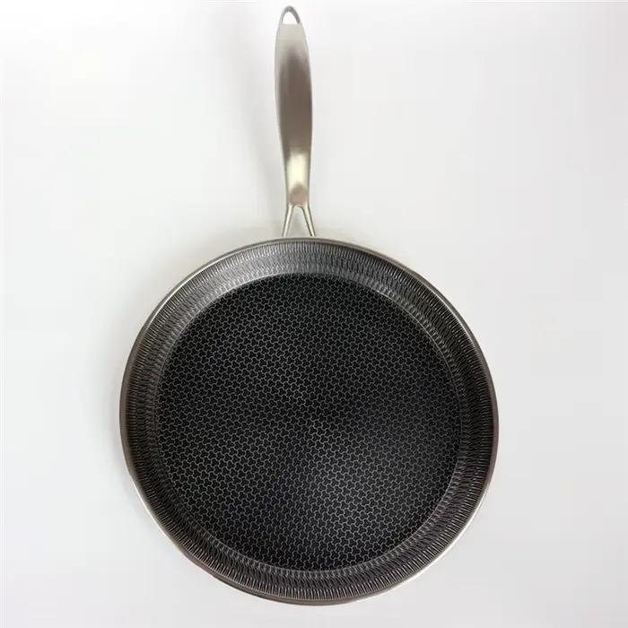Poêle à crêpes en acier inoxydable 26Cm revêtement antiadhésif en nid d'abeille