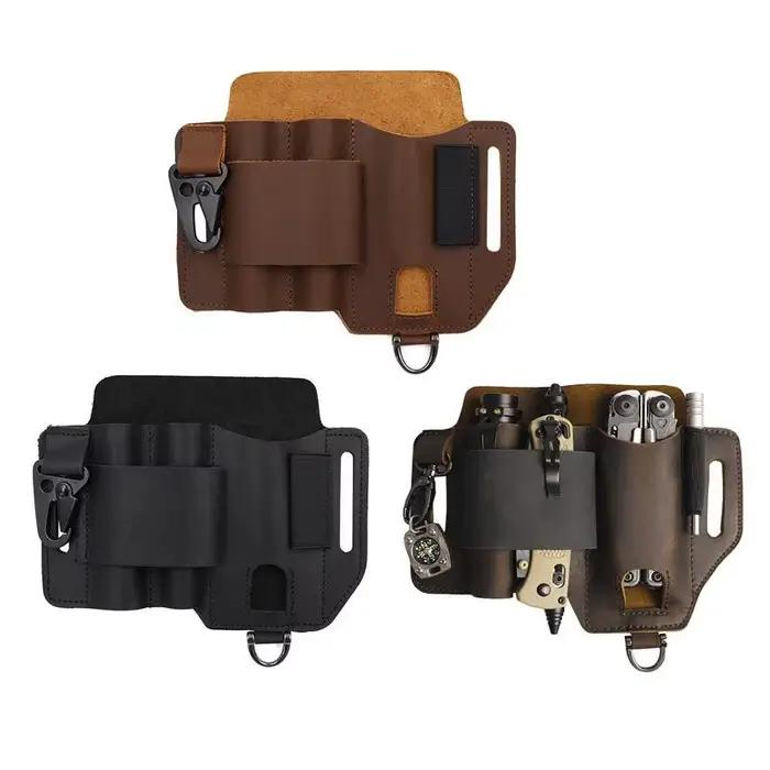 Gaine en cuir pour ceinture, organisateur de poche, outil de rangement extérieur pour lampe de poche, couteau, stylo, tournevis, clé de voiture pour homme