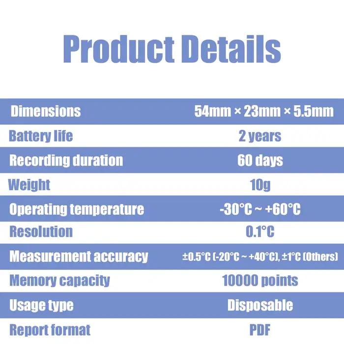 Enregistreur de données de température TempU05S, enregistreur de température USB jetable, rapport PDF, 60 jours, pour le transport et le stockage en chaîne du froid