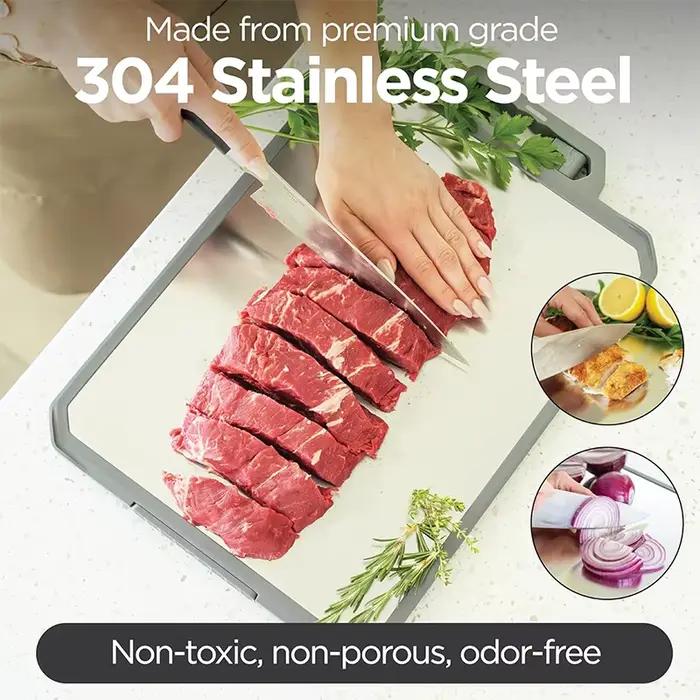 LMETJMA grande planche à découper en acier inoxydable Non toxique