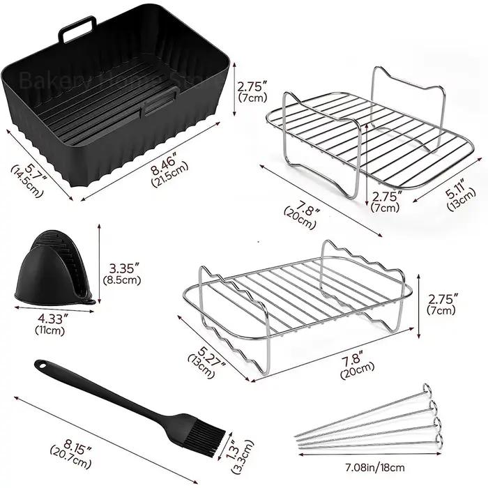 Ensemble d'accessoires pour friteuse à Air Ninja Dual Zone, supports de gril en acier inoxydable, panier rectangulaire en Silicone pour AF400EU AF300EU
