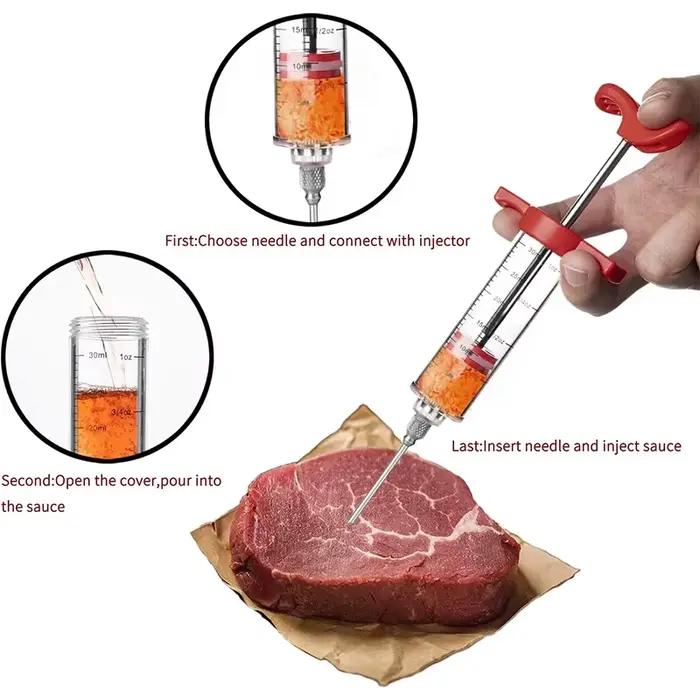Seringue d'injecteur de viande avec 3 aiguilles