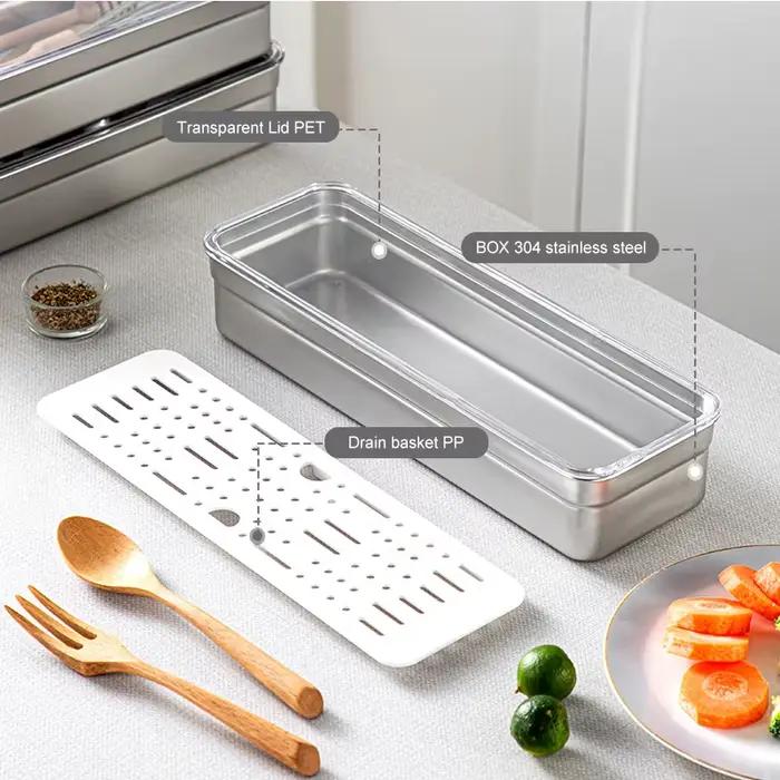 Conteneur de stockage en acier inoxydable, accessoires de cuisine, boîte d'évaluation de la fourchette, boîte de rangement pour vaisselle, Baguettes, Couteau