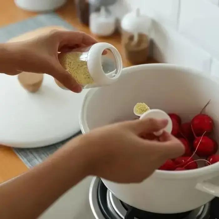 Pot à épices rond avec couvercle, cuillère, bouteille d'assaisonnement, boîte à condiments, boîte scellée, organisateur de cuisine