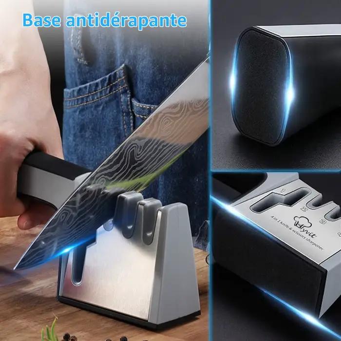 Aiguiseur à couteaux, 4 en 1, diamanté, avec tiges fines,, affûteur, lames en acier inoxydable