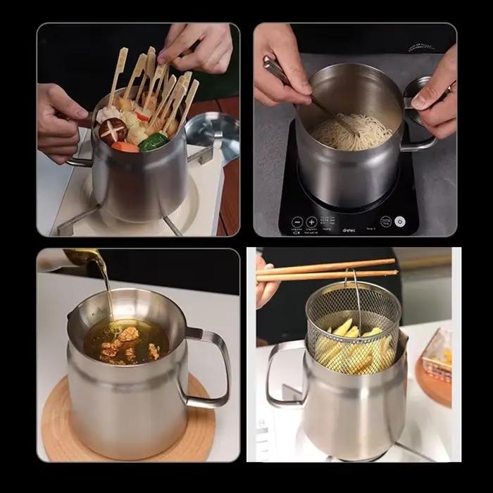 Filtre à huile multifonction pour friteuse, poêle à frire, marmite à huile chauffante, panier à huile en acier inoxydable, carafe à huile, récipient alimentaire, 2L