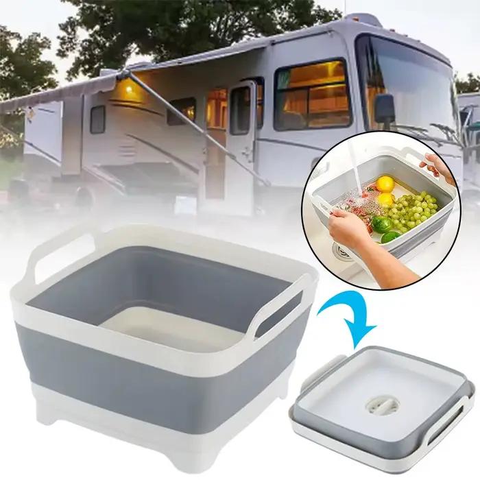 Bassin d'évier de cuisine pliable avec bouchon de vidange et poignées, baignoire de vaisselle pliable Portable pour camping-car, Van, Camping voyage