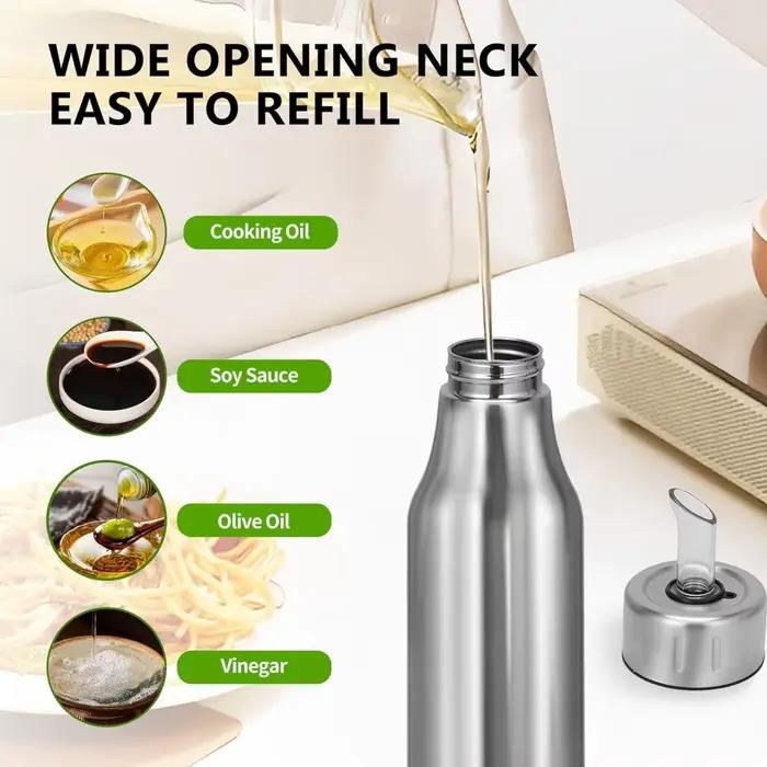 Bouteille distributrice d'huile en acier inoxydable, carafe d'huile d'olive anti-fuite pour une cuisine, une huile d'olive et des liquides de cuisine