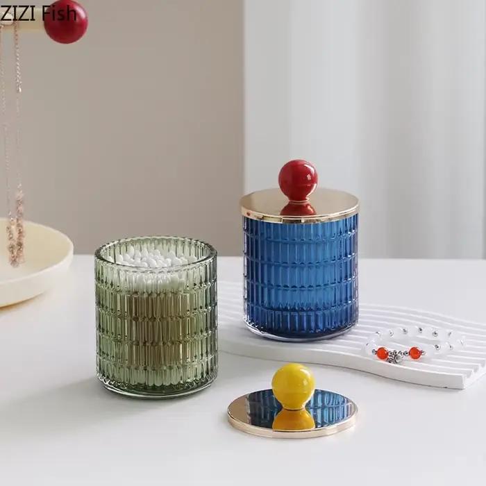 Bocaux de Rangement en Verre Coloré, Boîte à Thé, Pot à Bonbons, Boule en Céramique, Pot Décoratif avec Couvercle, Boucles d'Oreilles, Boîte à Bijoux