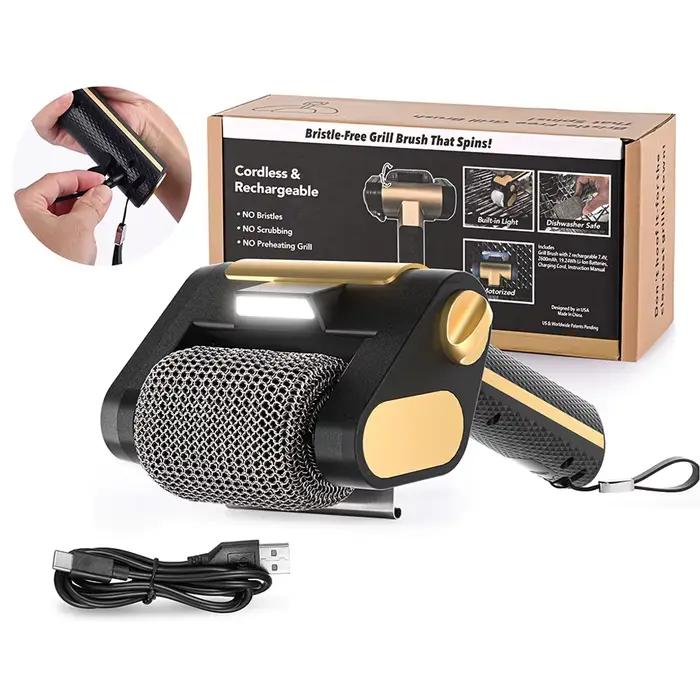 Brosse multifonctionnelle électrique pour barbecue rechargeable avec lumière LED pour nettoyer grils en porcelaine gaz charbon fumoir occasions spéciales cuisine pâtisserie