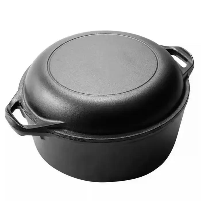 Four hollandais 2 en 1 en fonte robuste avec couvercle de poêle pour pain, cuisson, camping et barbecue occassions spéciales
