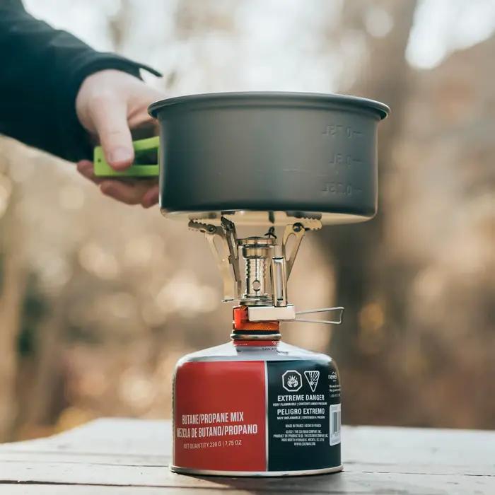 Réchauds de Camping portables, réchaud de randonnée avec allumage piézo, réchaud de Camp résistant au vent à Support Stable