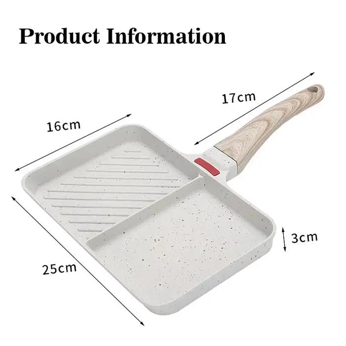 Poêle à omelette polyvalente à 2 sections, antiadhésive, avec compartiments pour œufs, poêle carrée pour grillades, plaque à frire pour steaks, pour cuisinières