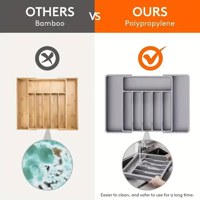 Organisateur de couverts réglable et amélioré – Organisateur de tiroir multifonctionnel en plastique pour ustensiles de comptoir de cuisine