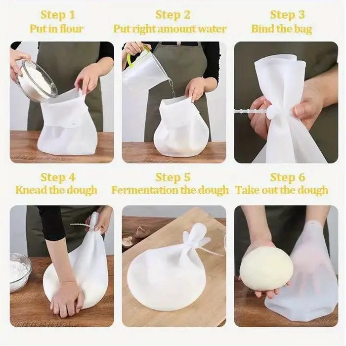 Sac à pétrir en silicone de qualité alimentaire, sac à pétrir la pâte, sac mélangeur de farine, mélangeur de pâte polyvalent pour le pain, la pâtisserie, la pizza
