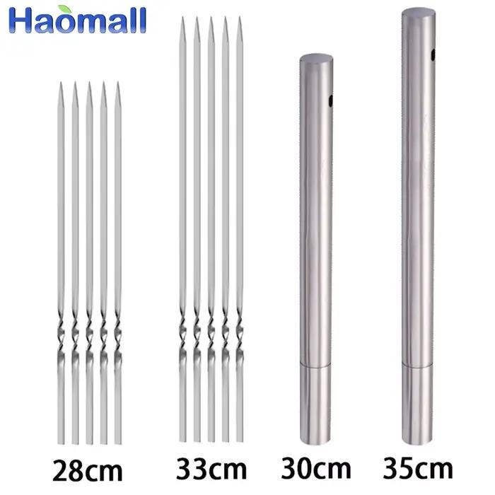 Brochette de Barbecue en acier inoxydable, brochettes de Barbecue réutilisables, bâton de fer Kebab pour Camping en plein air, outils de pique-nique, outils de cuisine