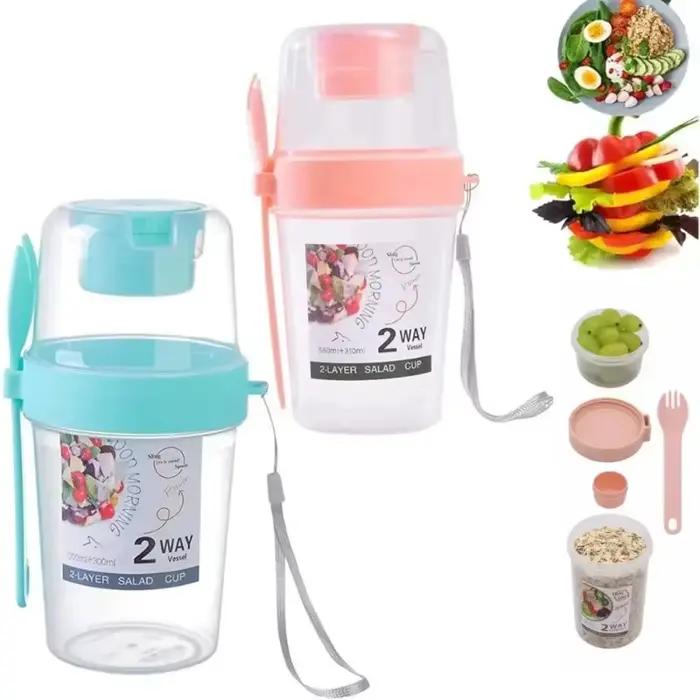 1 pièce Tasse à salade portable avec couvercle et fourchette