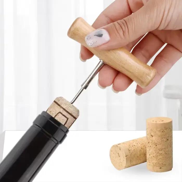 Ouvre-bouteille de vin mignon avec manche en bois, tire-bouchon en acier inoxydable, facile à utiliser, nouveauté amusante, outils en bois d'aile de vin 1 pièce