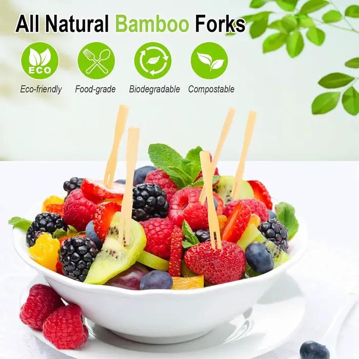 Fourchettes à apéritif en bambou, 100 pièces, fourchettes en bambou pour planches de charcuterie, accessoires cure-dents, choix de fruits et de nourriture pour Cocktail, fournitures de fête