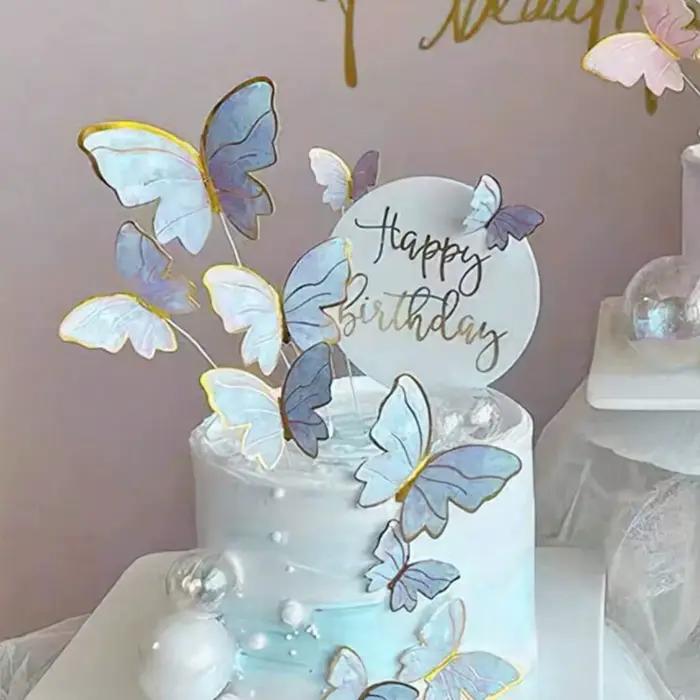 Décoration de gâteau papillon rose créative, 50 pièces, fournitures de décoration de gâteau pour fête d'anniversaire, mariage, saint-valentin