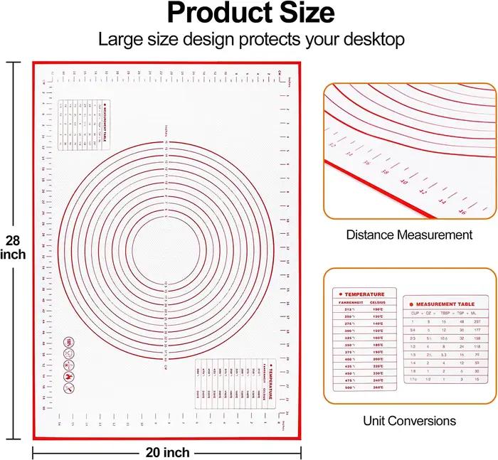 Tapis de cuisson en silicone buyyes pour pâte à pizza, gâteau et pâte - outil de pâtisserie et cuisson résistant, antiadhésif, multicolore pour cuisine et bar occasionnels