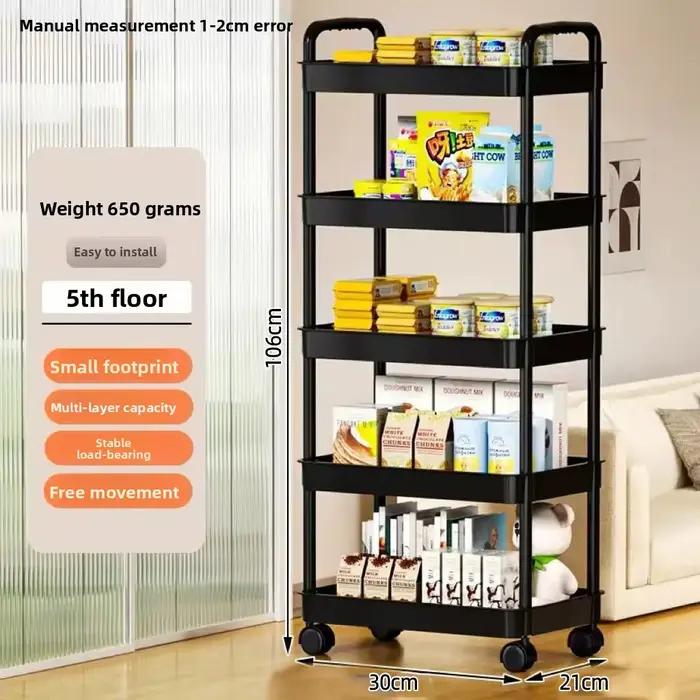 Étagère de rangement de cuisine à 5 couches, chariot mobile, support de rangement multicouche sur pied, pour bibliothèque, collations, fruits et légumes