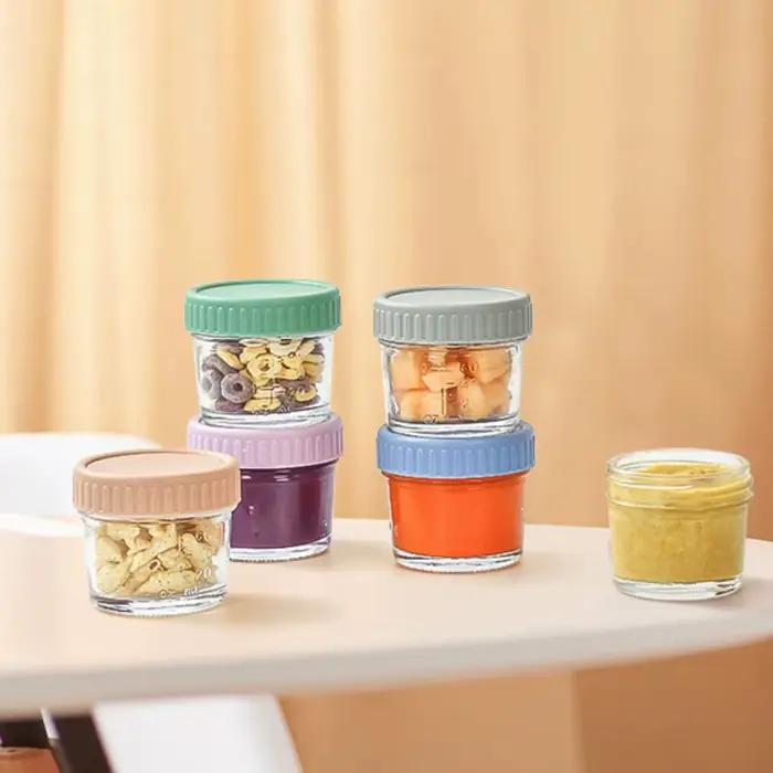 Pot Mason en verre pour aliments pour bébés, 6 pièces, réutilisable avec échelle, tasse à Sauce à tremper, étanche avec couvercle, récipient à salade, épices