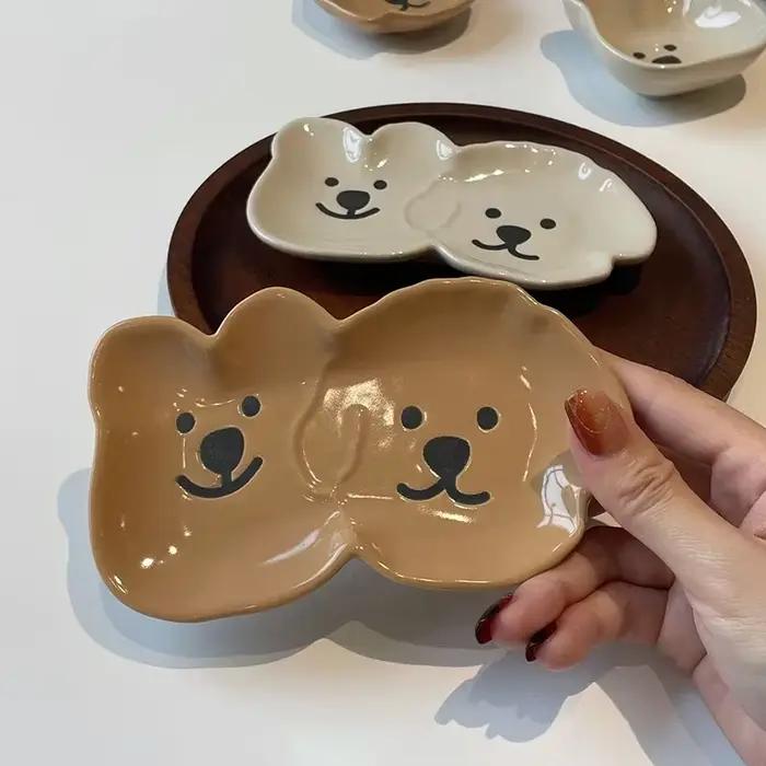 Assiette d'assaisonnement en céramique de dessin animé mignon, plats de saveur de hot pot, collation créative à la maison, assiette à dessert, fournitures de cuisine