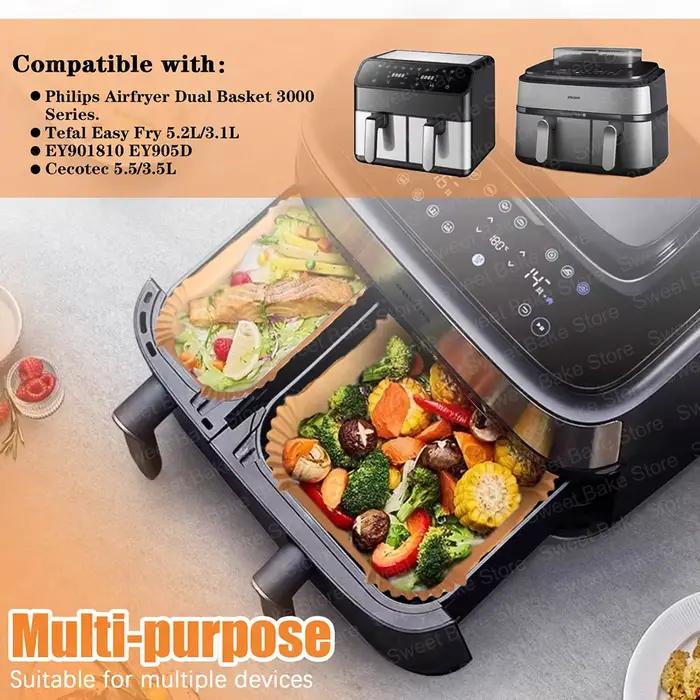 Doublure en papier de cuisson pour friteuse à air 6L + 3L tapis de cuisson non adhésif pour philips airfryer tefal easy fry occasionnels usage facile jetable respectueux de l'environnement