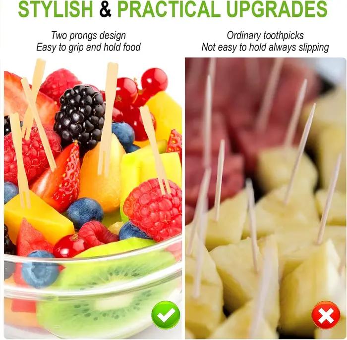 Fourchettes à apéritif en bambou, 100 pièces, fourchettes en bambou pour planches de charcuterie, accessoires cure-dents, choix de fruits et de nourriture pour Cocktail, fournitures de fête