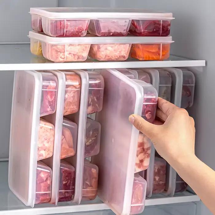 Boîte de rangement pour réfrigérateur avec 6 compartiments en plastique PP, style japonais pour conservation de viande et autres denrées alimentaires occasions spéciales