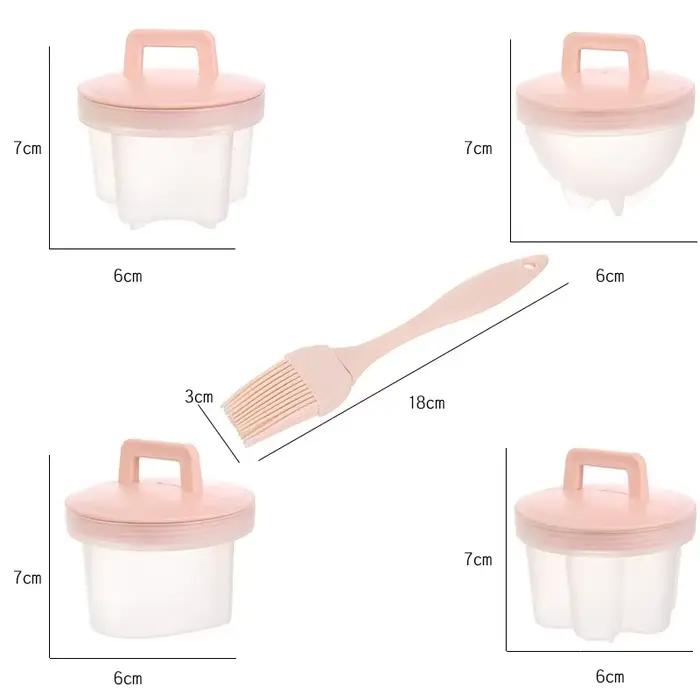 ANYOHOE Lot de 4 Cuiseurs à Œufs, Moules à Œufs Durs sans Coquille avec Couvercle et Brosse, Outils de Cuisine pour Œufs