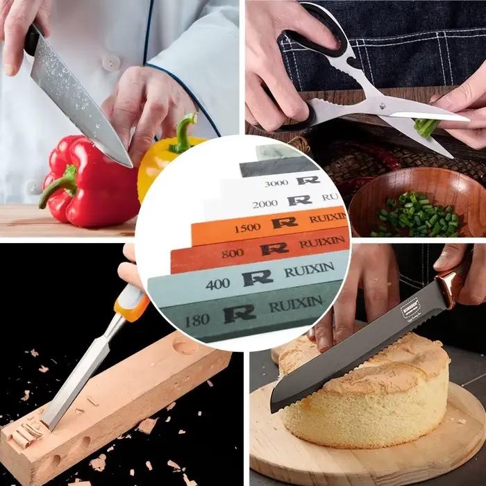 RUIXIN PRO 8 pièces pierres à aiguiser les couteaux-pierre à huile et Guide d'angle-Kit d'angle fixe pour couteaux de cuisine/extérieur