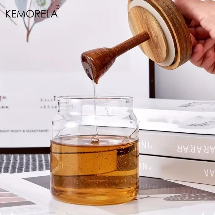 1/2 Bouteilles en verre pour le stockage du miel avec cuillère et couvercle