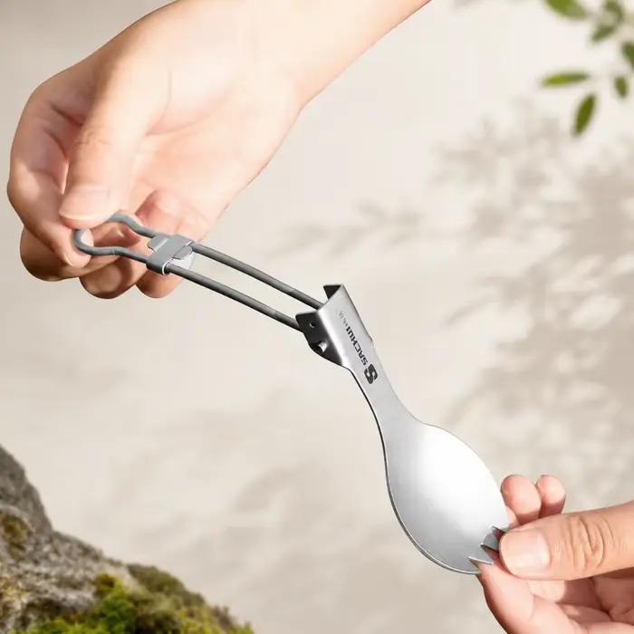 Vaisselle pliante en titane, légère et portable, cuillère, fourchette, couteau en alliage de titane, camping en plein air, randonnée, pique-nique