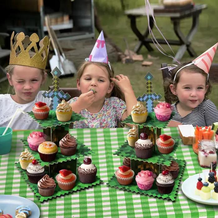 Supports à cupcakes pour jeux de pixels, décorations de fête d'anniversaire, fournitures de cadeaux de fête, support à cupcakes en carton avec Table de garniture